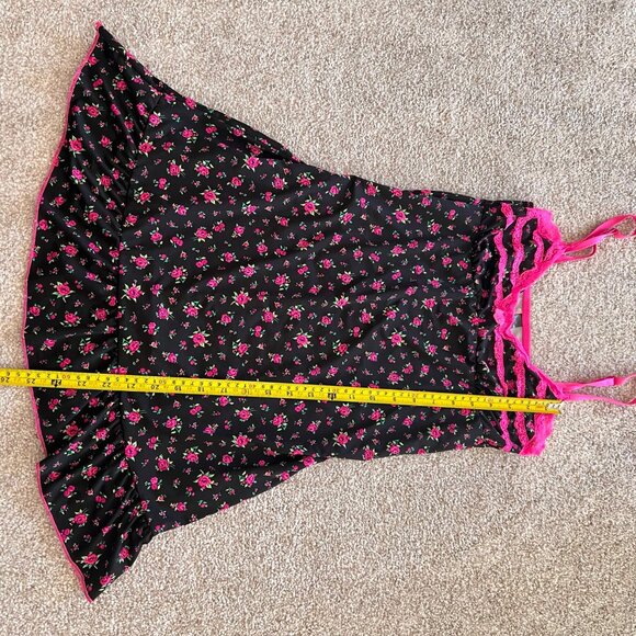 Deadstock Y2K Hot Pink & Black Floral Lace Babydoll Mini Dress Lingerie Top S - Picture 7 of 8